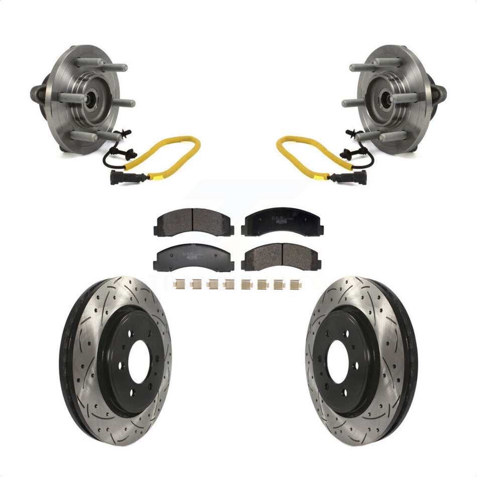 Front Hub Bearing Assembly Coated Drilled Slotted Disc Brake Rotor Pad Kit For Ford F-150 KBB-129701
