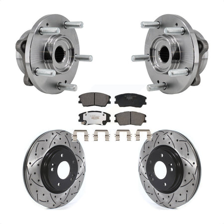 Front Hub Bearing Assembly Coated Drilled Slotted Disc Brake Rotor & Pad Kit For Kia Soul KBB-129704