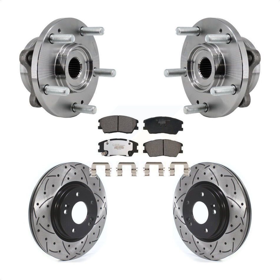 Front Hub Bearing Assembly Coated Drilled Slotted Disc Brake Rotor & Pad Kit For Kia Soul KBB-129704
