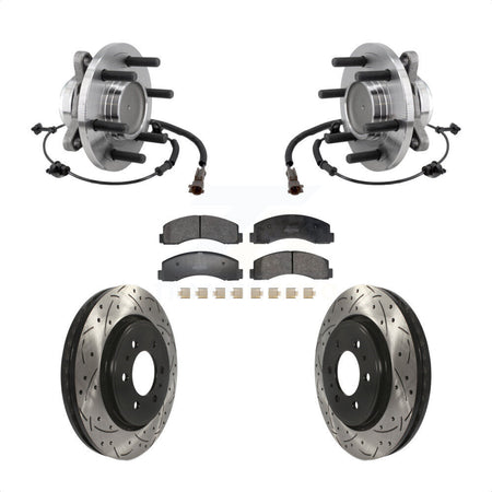 Front Hub Bearing Drilled Slot Brake Rotor Pads Kit For Ford F-150 Expedition Lincoln RWD KBB-129708