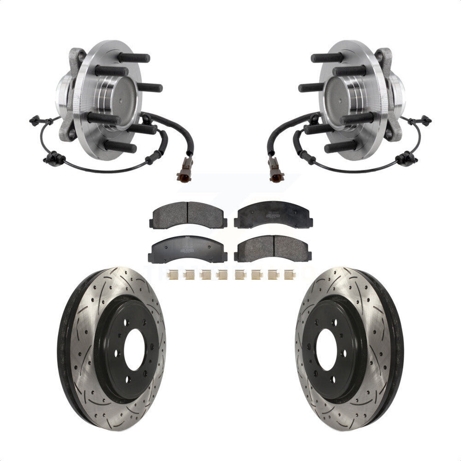 Front Hub Bearing Drilled Slot Brake Rotor Pads Kit For Ford F-150 Expedition Lincoln RWD KBB-129708