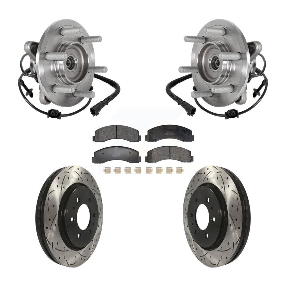 Front Hub Bearing Drilled Slot Brake Rotor Pads Kit For Ford Expedition Lincoln Navigator KBB-129709