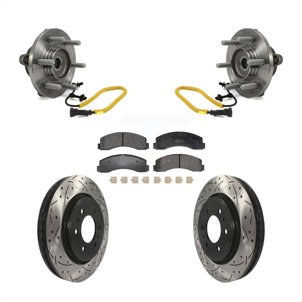 Front Hub Bearing Assembly Coated Drilled Slotted Disc Brake Rotor Pad Kit For Ford F-150 KBB-129710