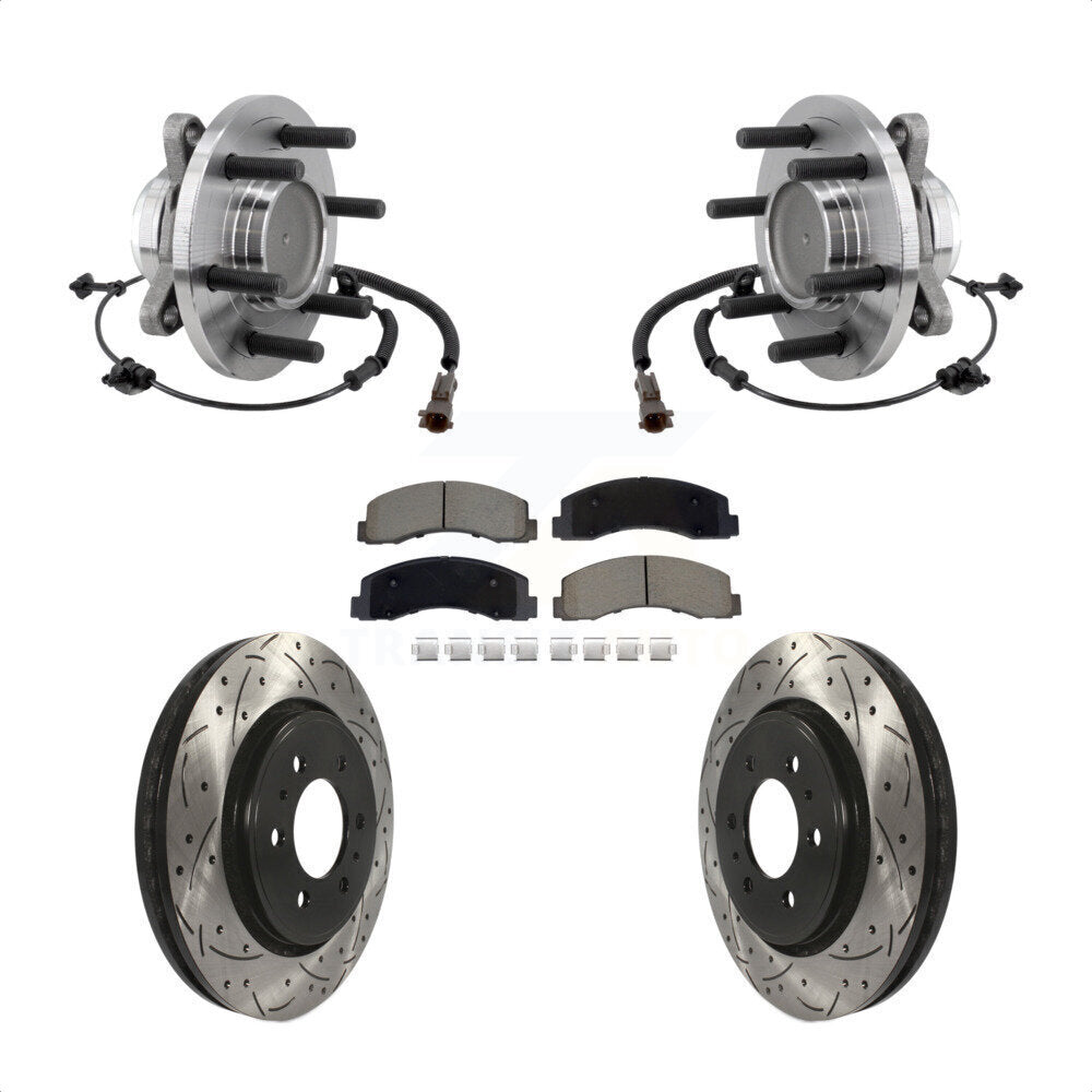 Front Hub Bearing Drilled Slot Brake Rotor Pads Kit For Ford F-150 Expedition Lincoln RWD KBB-129722