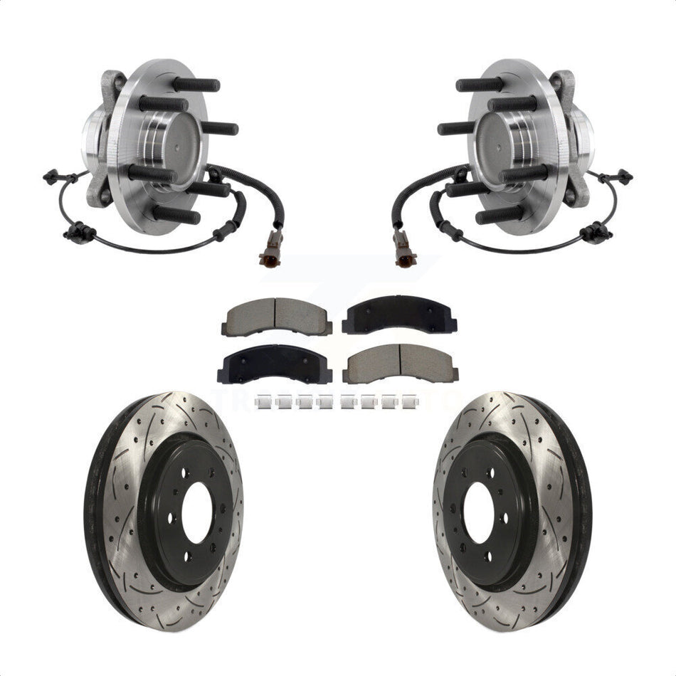 Front Hub Bearing Drilled Slot Brake Rotor Pads Kit For Ford F-150 Expedition Lincoln RWD KBB-129722