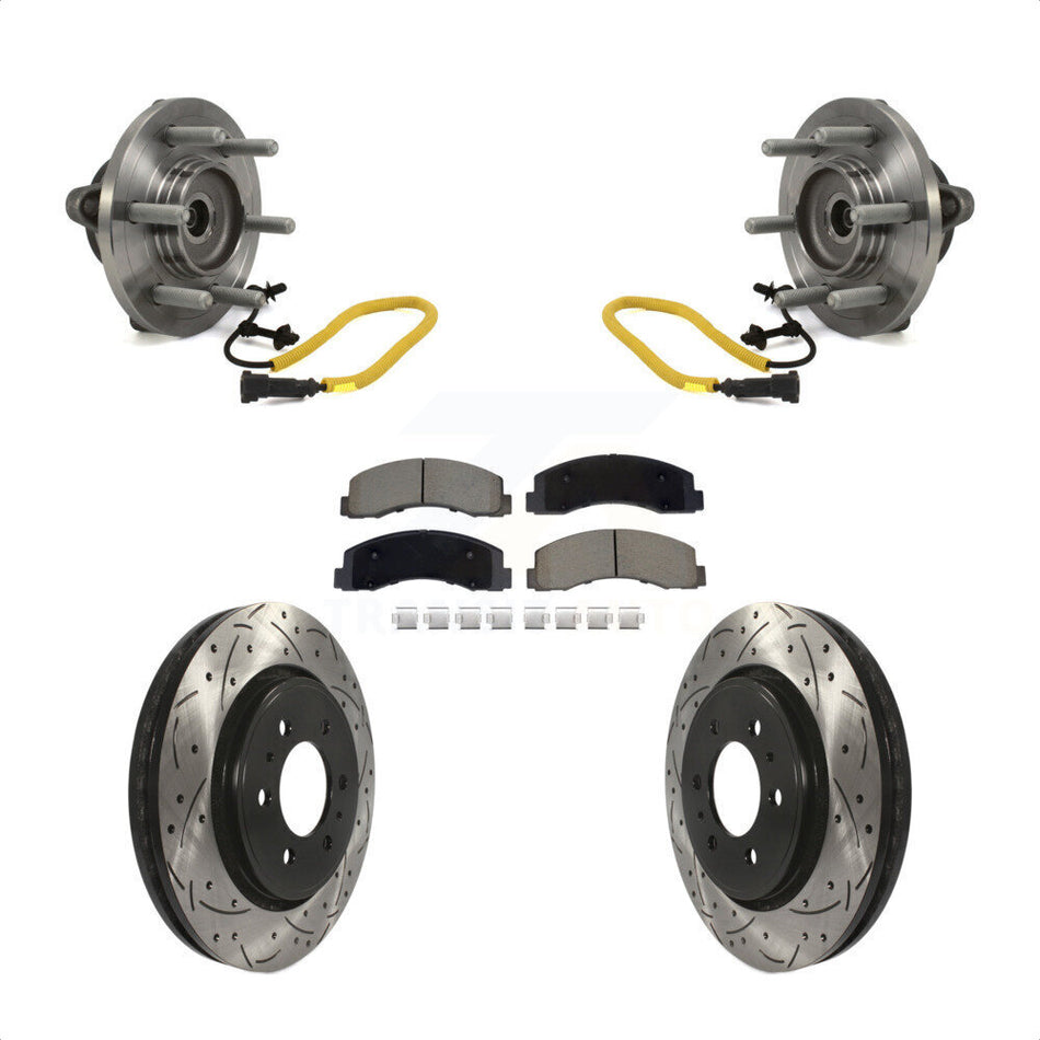 Front Hub Bearing Assembly Coated Drilled Slotted Disc Brake Rotor Pad Kit For Ford F-150 KBB-129724