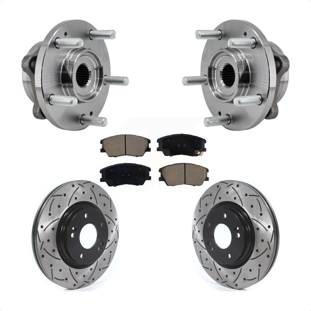 Front Hub Bearing Assembly Coated Drilled Slotted Disc Brake Rotor & Pad Kit For Kia Soul KBB-129729