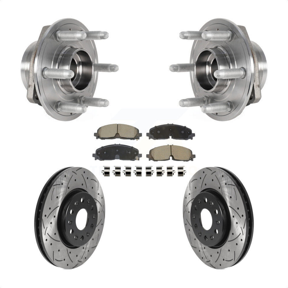 Front Hub Bearing Drill Slot Brake Rotor Pad Kit For Chevrolet Traverse Blazer GMC Acadia KBB-129730