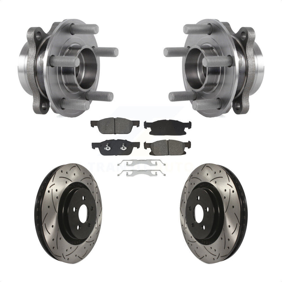 Front Hub Bearing Drill Slot Brake Rotor Pads Kit For Ford Fusion Lincoln MKZ Continental KBB-129733