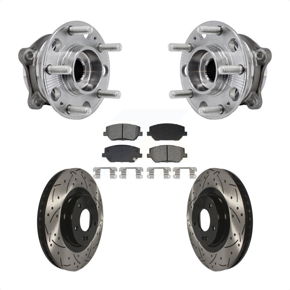 Front Hub Bearing Assembly Drill Slot Brake Rotor Pads Kit For 2019-2020 Hyundai Santa Fe KBB-129734