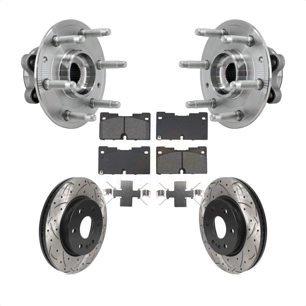 Front Hub Bearing Drill Slot Brake Rotor Pads Kit For Chevrolet GMC Silverado 1500 Sierra KBB-129736