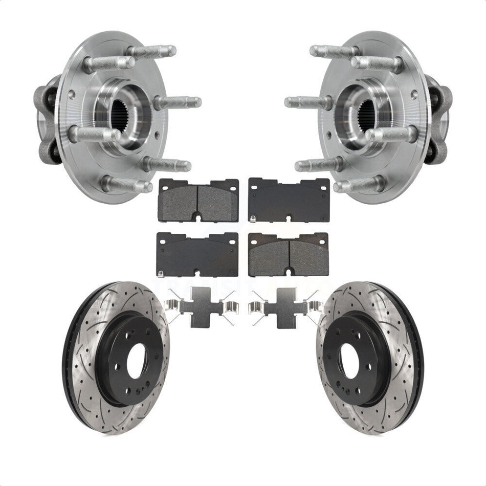 Front Hub Bearing Drill Slot Brake Rotor Pads Kit For Chevrolet GMC Silverado 1500 Sierra KBB-129736