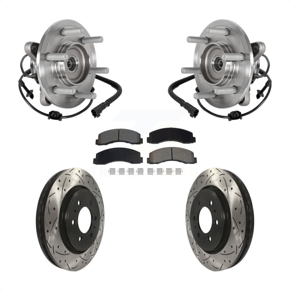Front Hub Bearing Drilled Slot Brake Rotor Pads Kit For Ford Expedition Lincoln Navigator KBB-129740