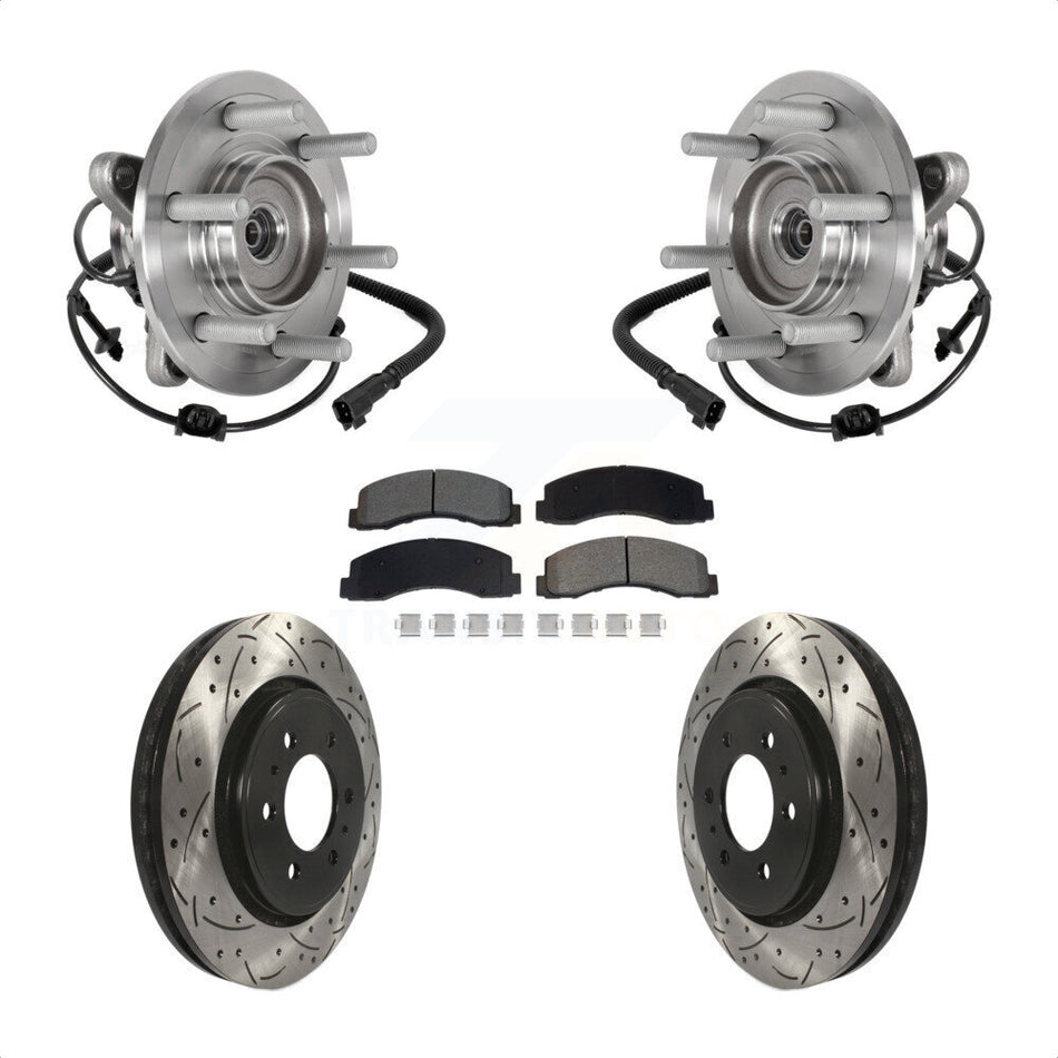 Front Hub Bearing Drilled Slot Brake Rotor Pads Kit For Ford Expedition Lincoln Navigator KBB-129740