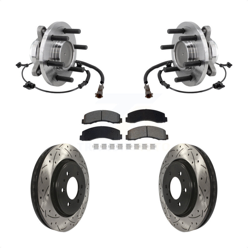 Front Hub Bearing Drilled Slot Brake Rotor Pads Kit For Ford F-150 Expedition Lincoln RWD KBB-129741