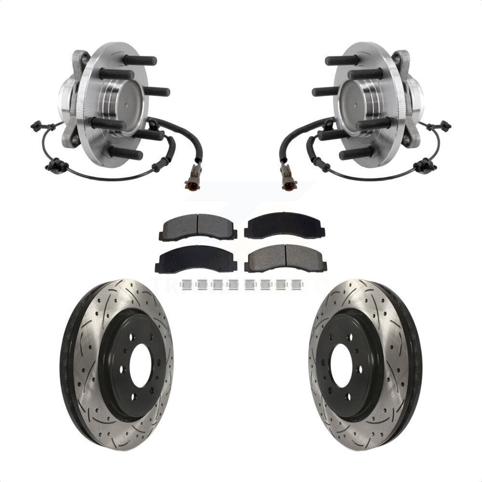 Front Hub Bearing Drilled Slot Brake Rotor Pads Kit For Ford F-150 Expedition Lincoln RWD KBB-129741