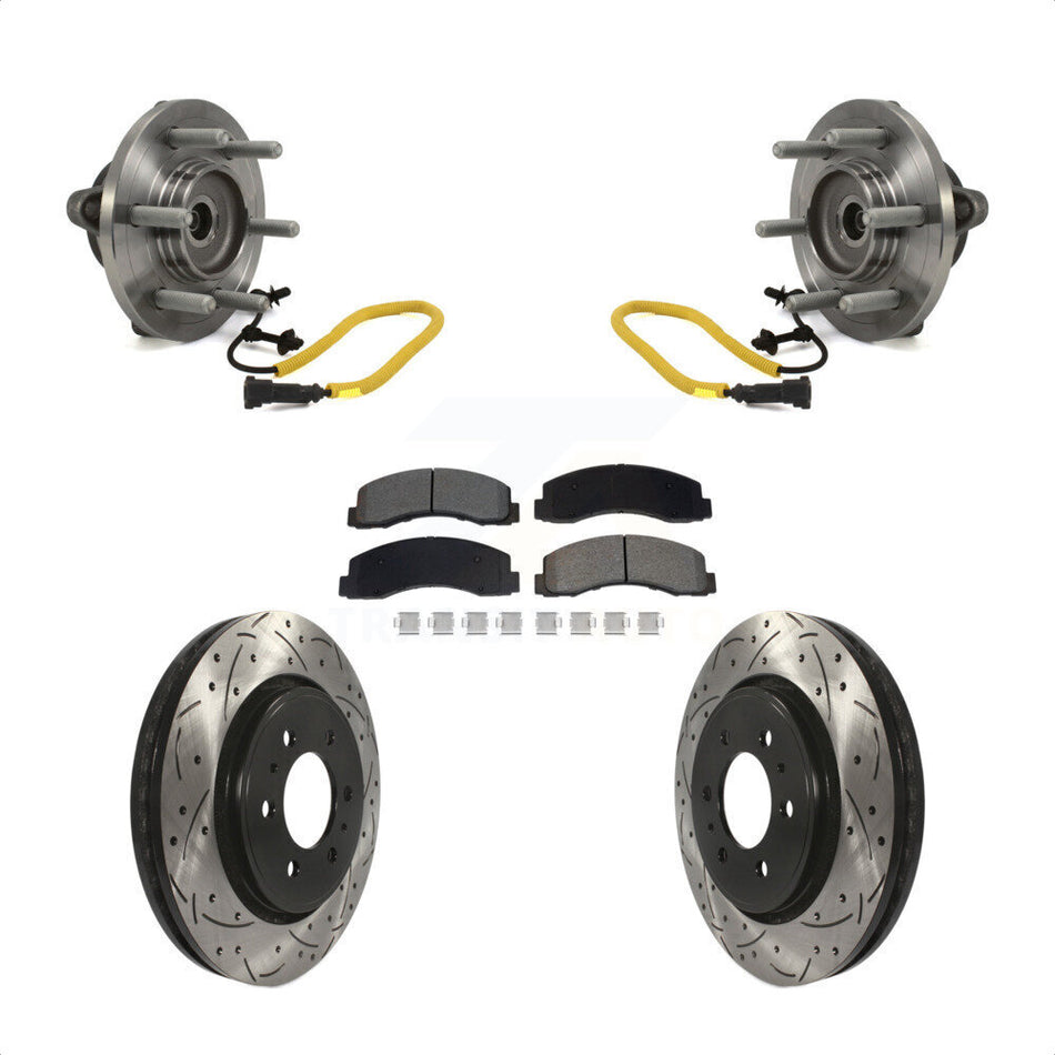 Front Hub Bearing Assembly Coated Drilled Slotted Disc Brake Rotor Pad Kit For Ford F-150 KBB-129742