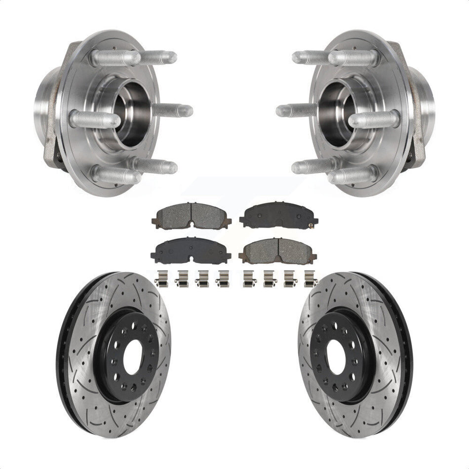 Front Hub Bearing Drill Slot Brake Rotor Pad Kit For Chevrolet Traverse Blazer GMC Acadia KBB-129743