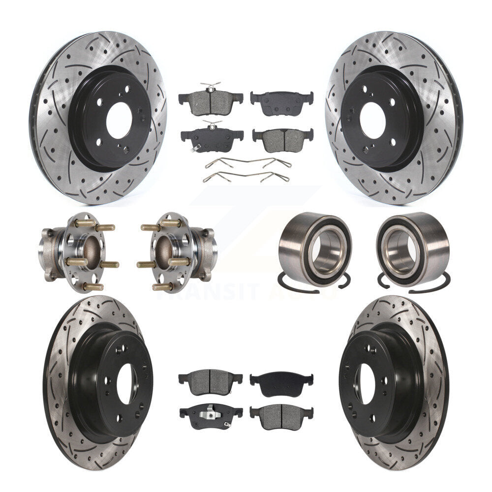 Front Rear Wheel Hub Bearing Coated Disc Brake Rotor And Pads Kit (10Pc) For Honda Accord KBB-129784