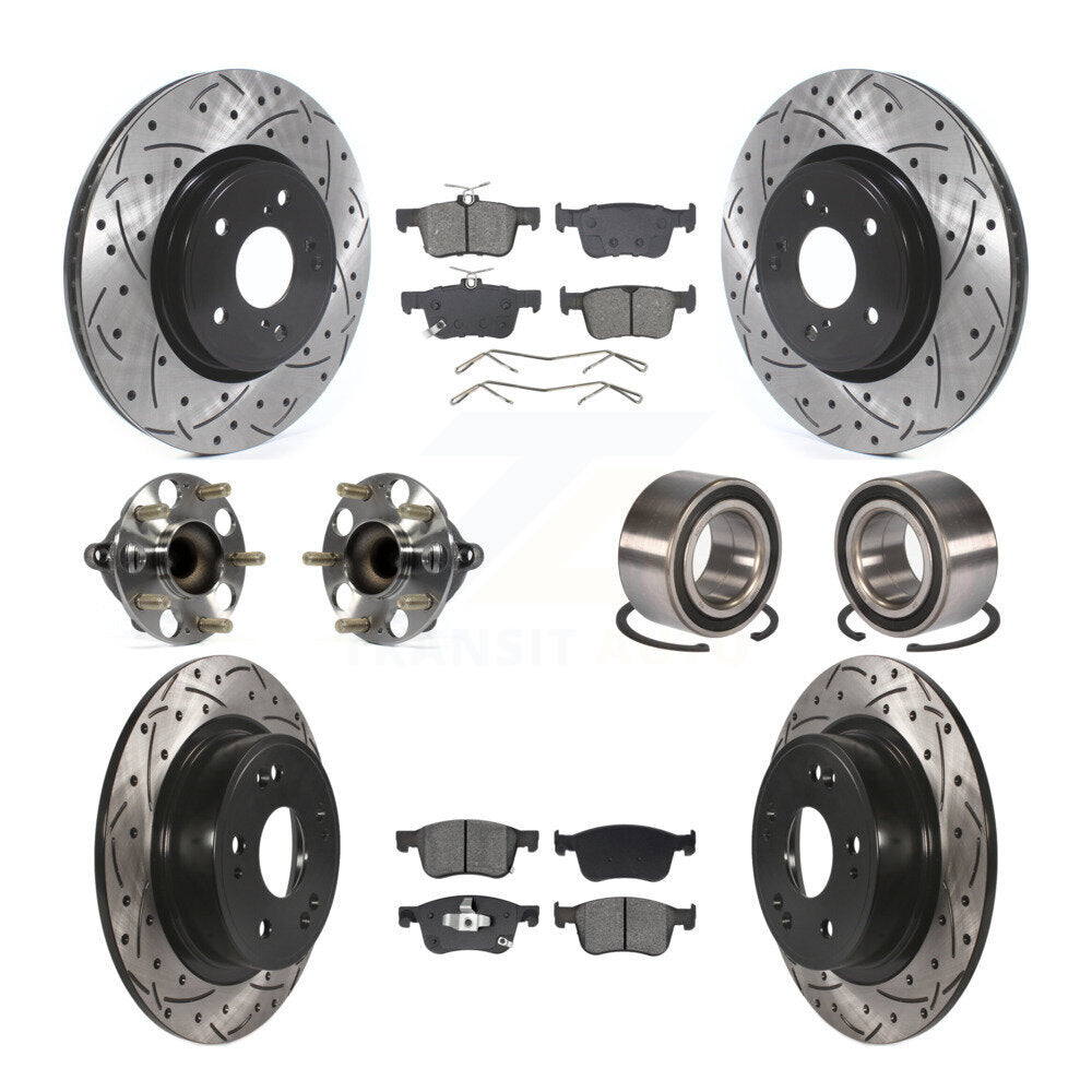 Front Rear Wheel Hub Bearing Coated Disc Brake Rotor And Pads Kit (10Pc) For Honda Accord KBB-129785