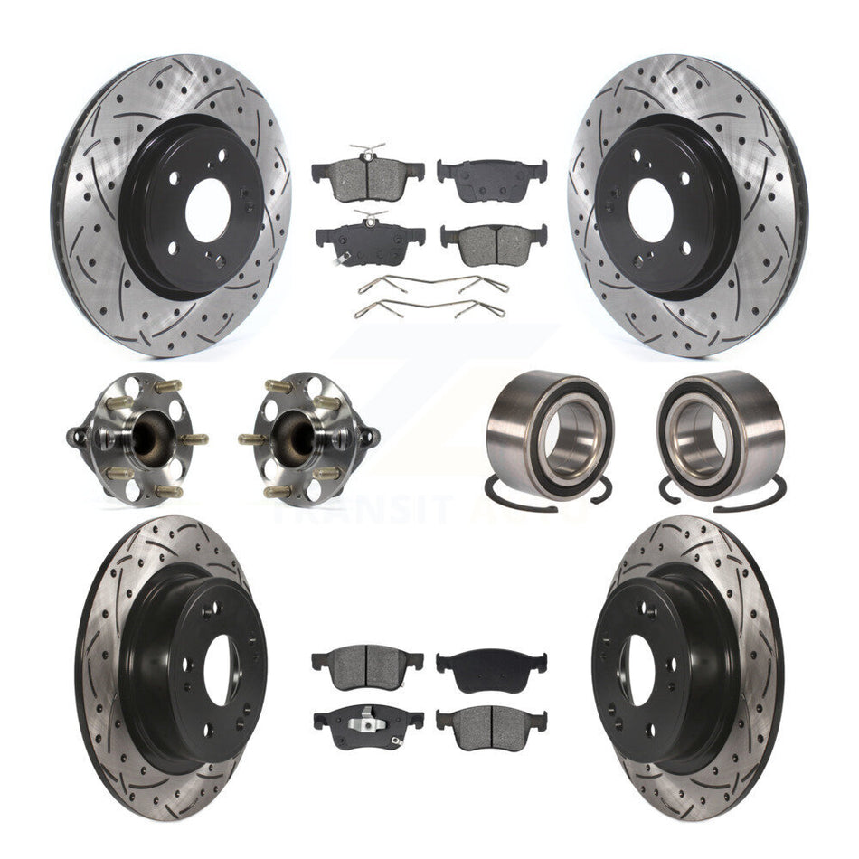 Front Rear Wheel Hub Bearing Coated Disc Brake Rotor And Pads Kit (10Pc) For Honda Accord KBB-129785