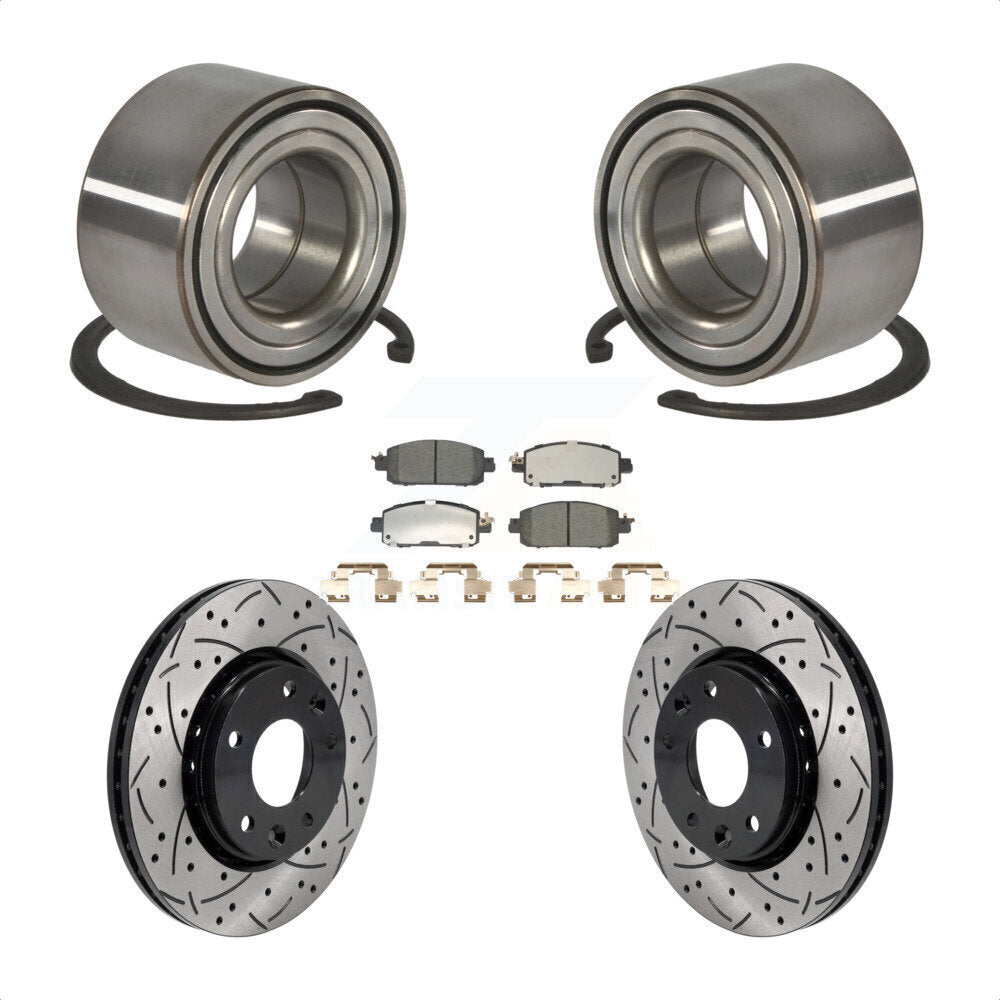 Front Wheel Bearing Coated Drilled Slotted Disc Brake Rotor And Pads Kit For Nissan Kicks KBB-129788