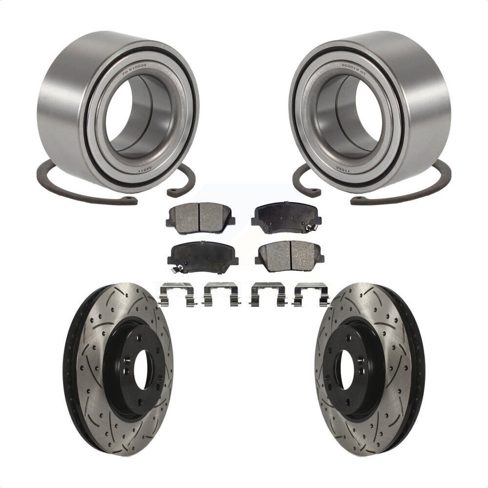 Front Wheel Bearing Coated Drilled Slotted Brake Rotor & Pads Kit For 2014-2015 Kia Rondo KBB-129790