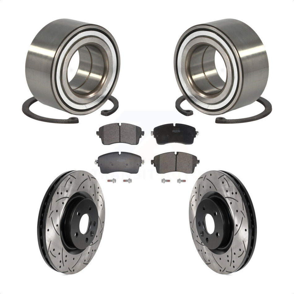 Front Wheel Bearing Coated Drilled Slot Brake Rotor & Pad Kit For 2018 Jaguar E-Pace S/SE KBB-129792