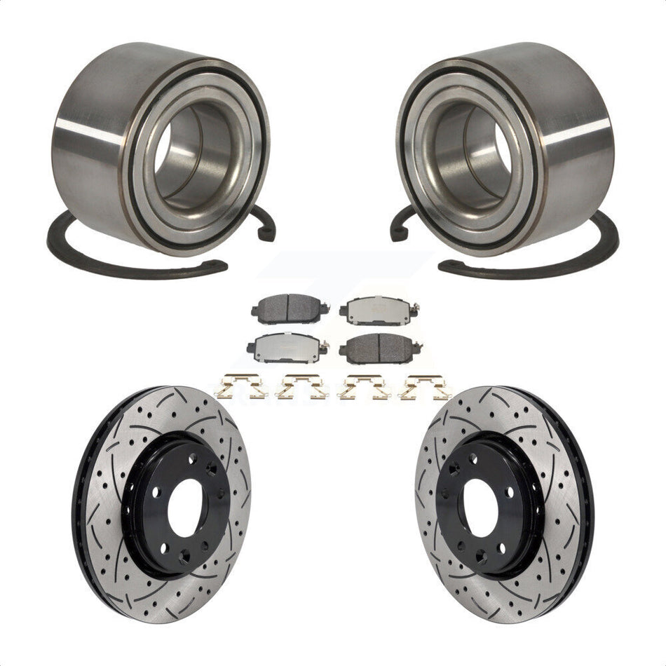 Front Wheel Bearing Coated Drilled Slotted Disc Brake Rotor And Pads Kit For Nissan Kicks KBB-129793