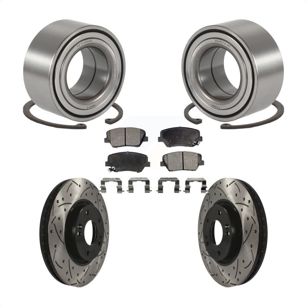 Front Wheel Bearing Coated Drilled Slotted Brake Rotor & Pads Kit For 2014-2015 Kia Rondo KBB-129796