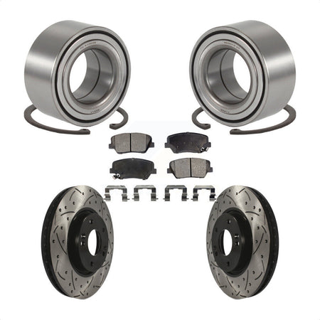 Front Wheel Bearing Coated Drilled Slotted Brake Rotor & Pads Kit For 2014-2015 Kia Rondo KBB-129796