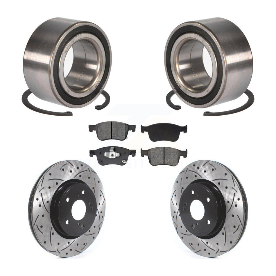 Front Wheel Bearing Coated Drilled Slotted Disc Brake Rotor And Pads Kit For Honda Accord KBB-129797
