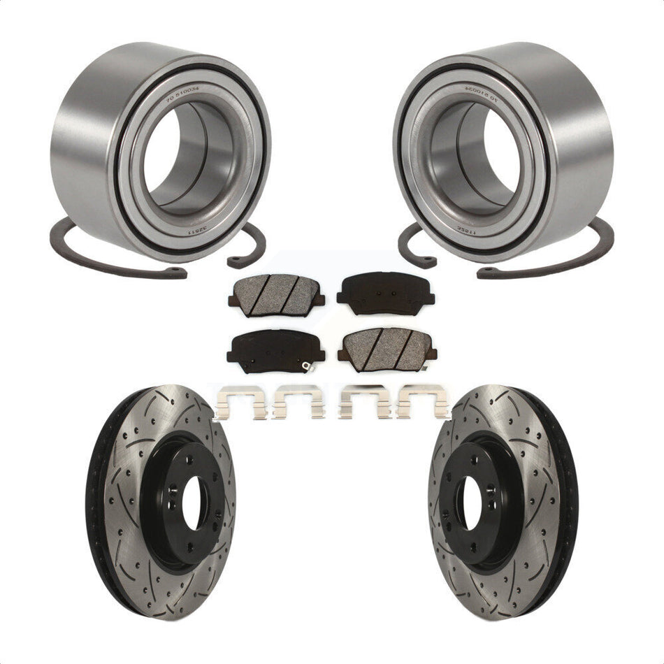 Front Wheel Bearing Coated Drilled Slotted Brake Rotor & Pads Kit For 2014-2015 Kia Rondo KBB-129800