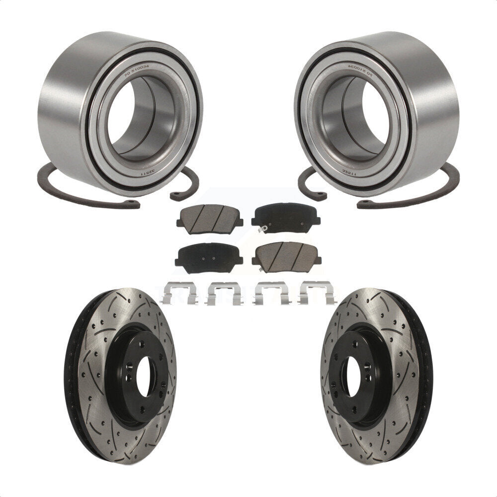 Front Wheel Bearing Coated Drilled Slotted Brake Rotor & Pads Kit For 2014-2015 Kia Rondo KBB-129804