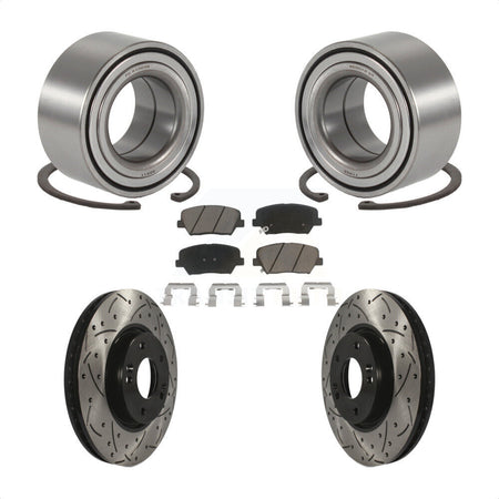 Front Wheel Bearing Coated Drilled Slotted Brake Rotor & Pads Kit For 2014-2015 Kia Rondo KBB-129804