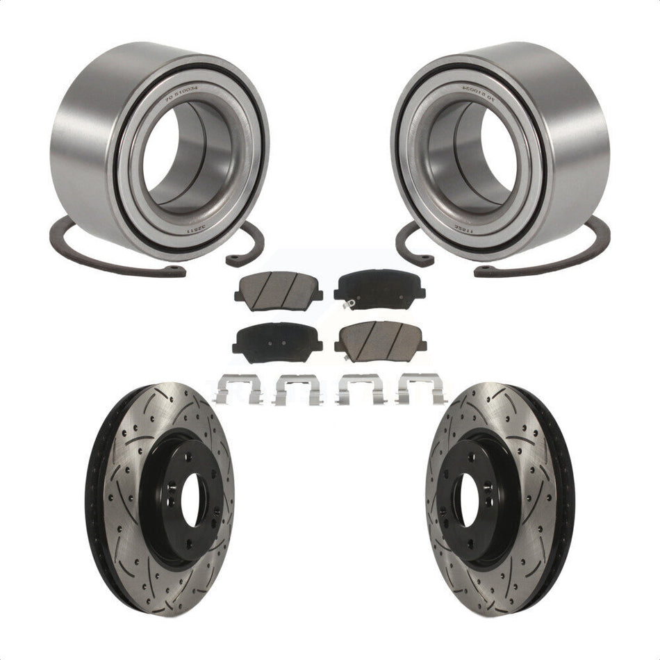 Front Wheel Bearing Coated Drilled Slotted Brake Rotor & Pads Kit For 2014-2015 Kia Rondo KBB-129804