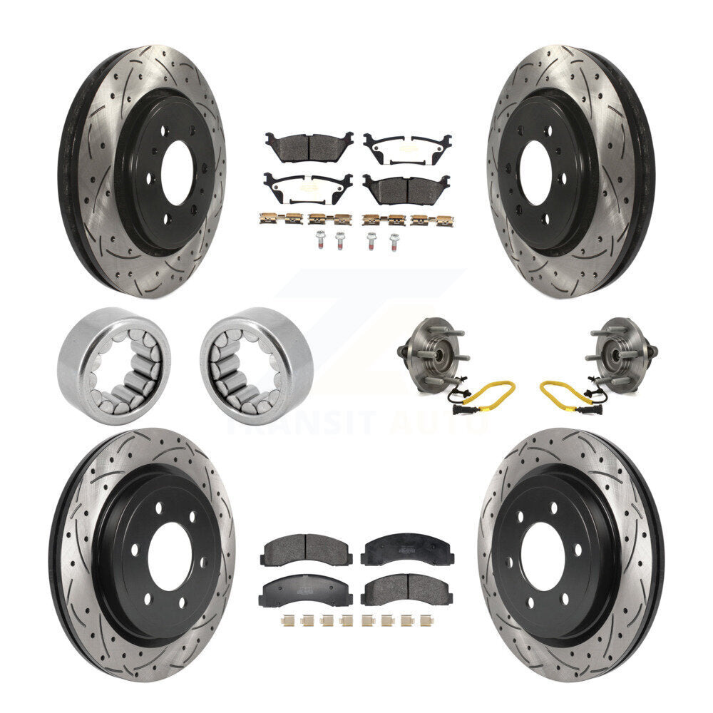 Front Rear Hub Bearings Coated Disc Brake Rotors And Pads Shoes Kit (10Pc) For Ford F-150 KBB-129810