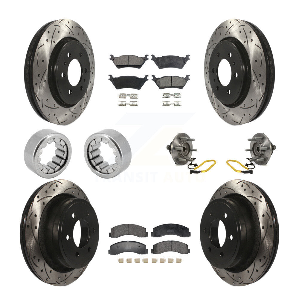 Front Rear Hub Bearings Coated Disc Brake Rotors And Pads Shoes Kit (10Pc) For Ford F-150 KBB-129812