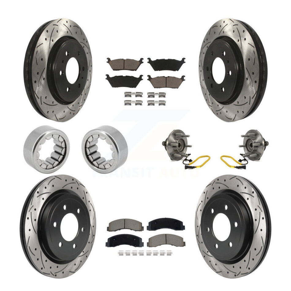 Front Rear Hub Bearings Coated Disc Brake Rotors And Pads Shoes Kit (10Pc) For Ford F-150 KBB-129814