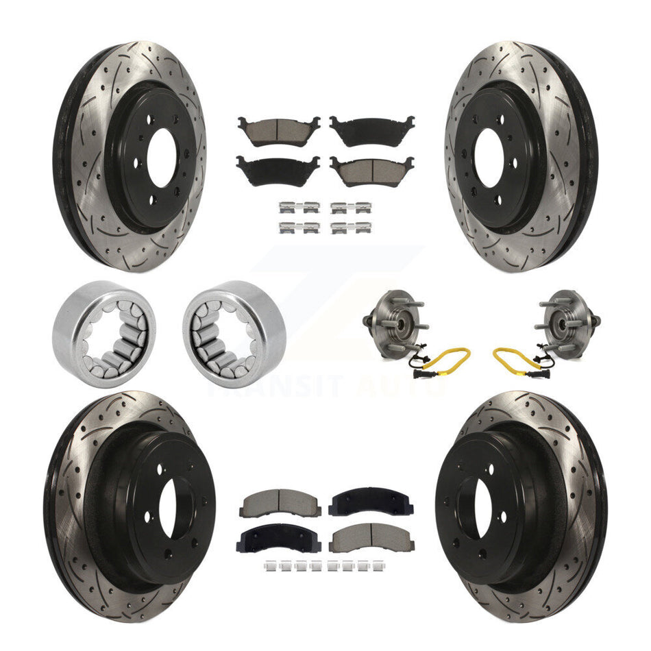 Front Rear Hub Bearings Coated Disc Brake Rotors And Pads Shoes Kit (10Pc) For Ford F-150 KBB-129815