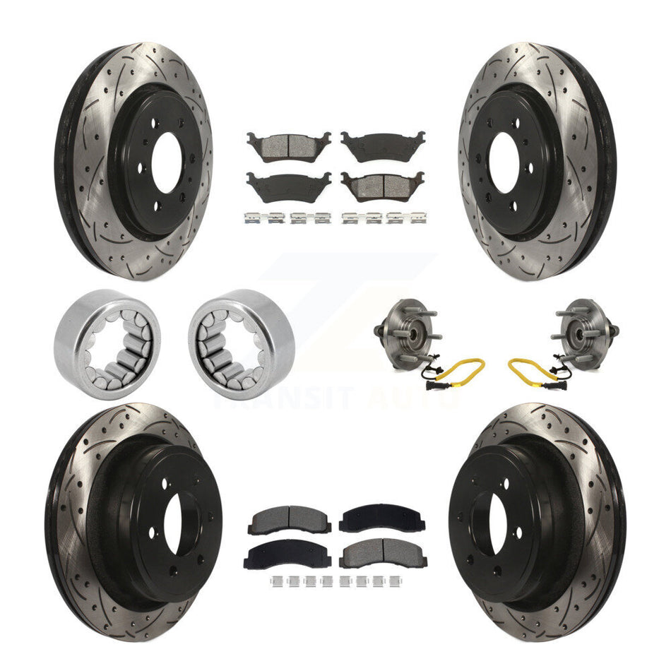 Front Rear Hub Bearings Coated Disc Brake Rotors And Pads Shoes Kit (10Pc) For Ford F-150 KBB-129821