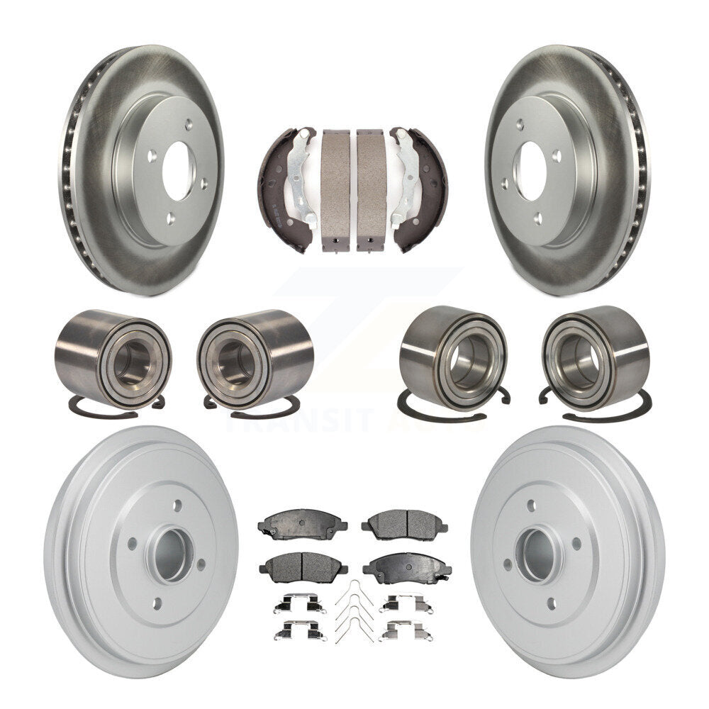 Front Rear Bearing Coated Brake Rotor And Pad Shoe Kit (10Pc) For Nissan Micra Versa Note KBB-129906