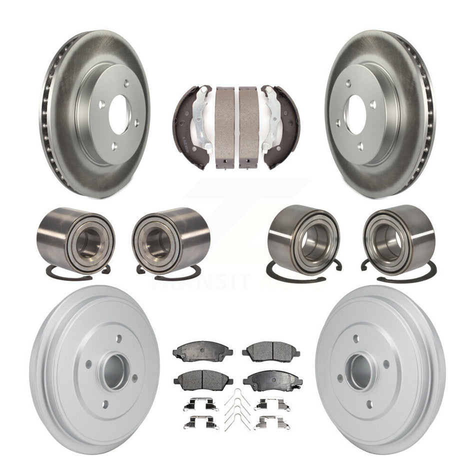 Front Rear Bearing Coated Brake Rotor And Pad Shoe Kit (10Pc) For Nissan Micra Versa Note KBB-129906