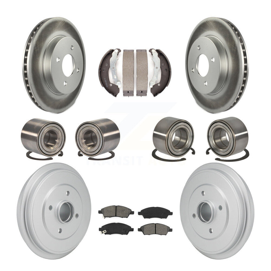 Front Rear Bearing Coated Brake Rotor And Pad Shoe Kit (10Pc) For Nissan Micra Versa Note KBB-129907