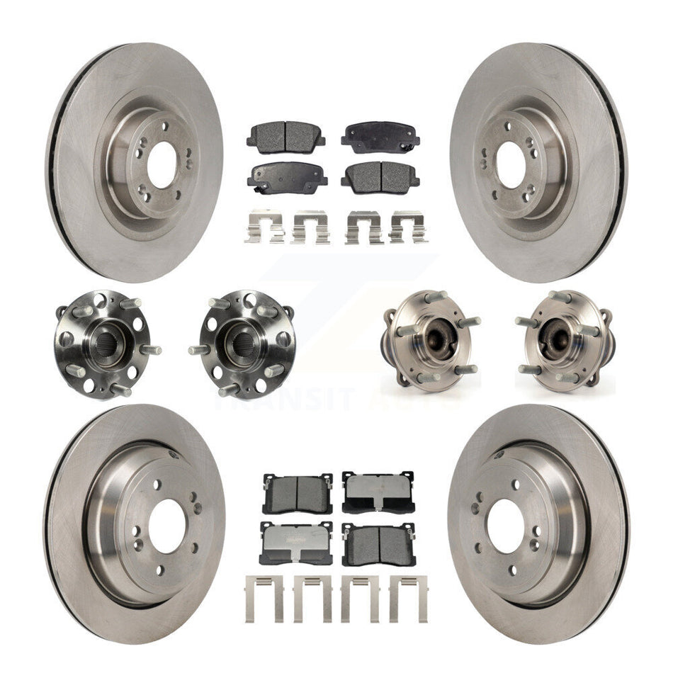 Front Rear Hub Bearings Disc Brake Rotors And Pads Kit (10Pc) For 2012-2016 Hyundai Equus KBB-129936