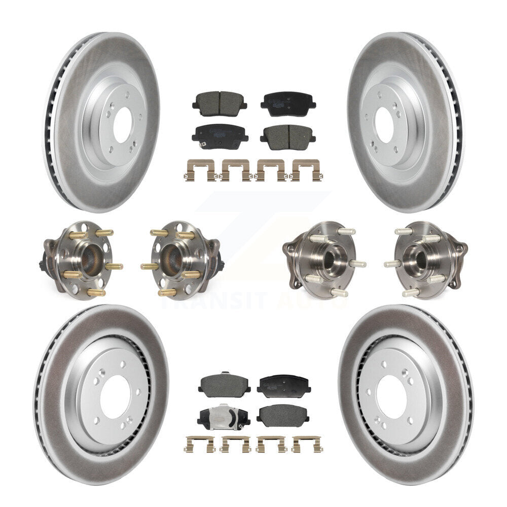 Front Rear Hub Bearing Coated Disc Brake Rotor And Pads Kit (10Pc) For Hyundai Veloster N KBB-130031