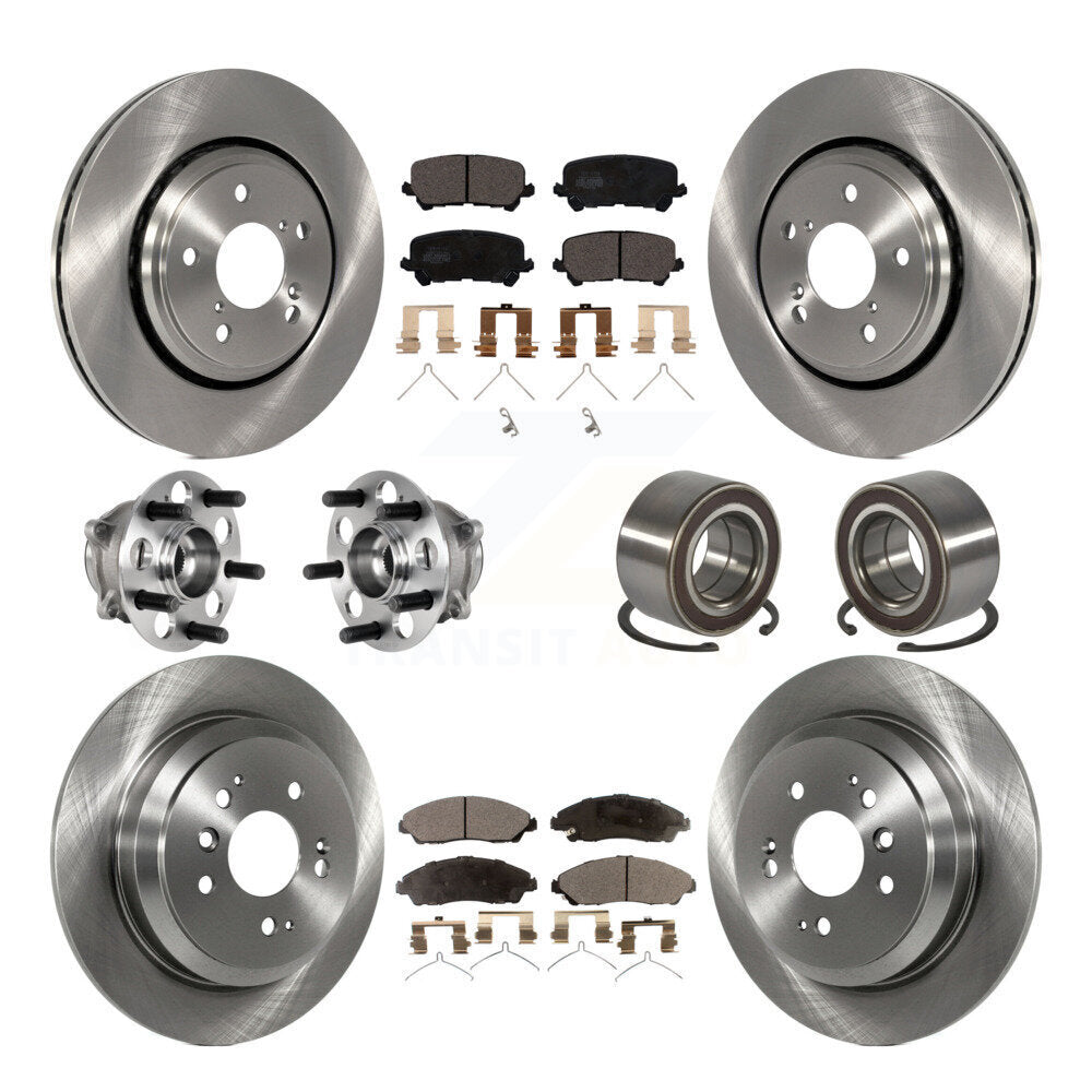 Front Rear Hub Bearing Disc Brake Rotor And Pads Kit (10Pc) For 2016-2022 Honda Pilot AWD KBB-130428