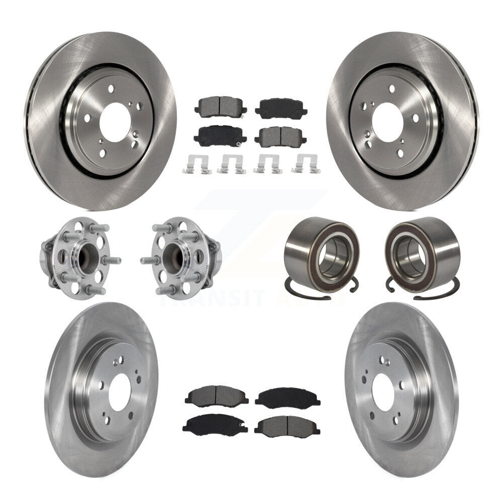 Front Rear Hub Bearings Disc Brake Rotors And Pads Kit (10Pc) For 2018-2023 Honda Odyssey KBB-130446