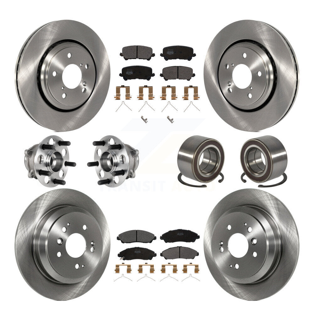 Front Rear Hub Bearing Disc Brake Rotor And Pads Kit (10Pc) For 2016-2022 Honda Pilot AWD KBB-130454
