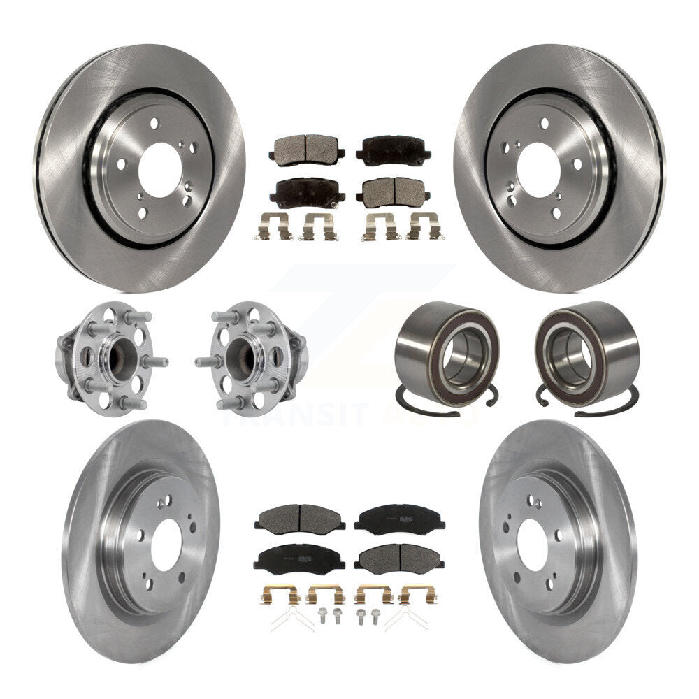 Front Rear Hub Bearings Disc Brake Rotors And Pads Kit (10Pc) For 2018-2023 Honda Odyssey KBB-130456